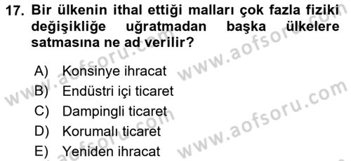 Türkiye Ekonomisi Dersi 2022 - 2023 Yılı Yaz Okulu Sınav Soruları 17. Soru