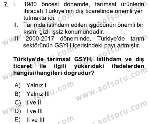Türkiye Ekonomisi Dersi 2022 - 2023 Yılı Yaz Okulu Sınav Soruları 7. Soru