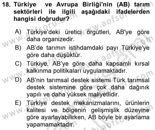 Türkiye Ekonomisi Dersi 2023 - 2024 Yılı (Vize) Ara Sınav Soruları 18. Soru