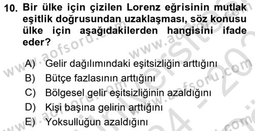 Türkiye Ekonomisi Dersi 2024 - 2025 Yılı (Vize) Ara Sınav Soruları 10. Soru