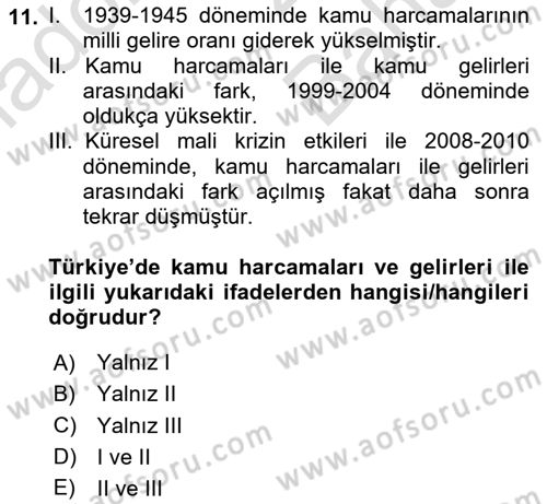 Türkiye Ekonomisi Dersi 2024 - 2025 Yılı (Vize) Ara Sınav Soruları 11. Soru