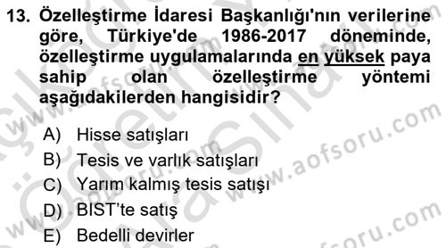 Türkiye Ekonomisi Dersi 2024 - 2025 Yılı (Vize) Ara Sınav Soruları 13. Soru