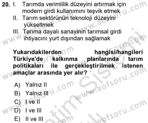 Türkiye Ekonomisi Dersi 2024 - 2025 Yılı (Vize) Ara Sınav Soruları 20. Soru