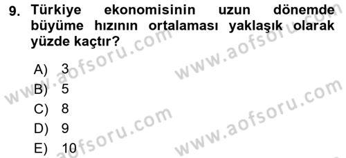Türkiye Ekonomisi Dersi 2024 - 2025 Yılı (Vize) Ara Sınav Soruları 9. Soru