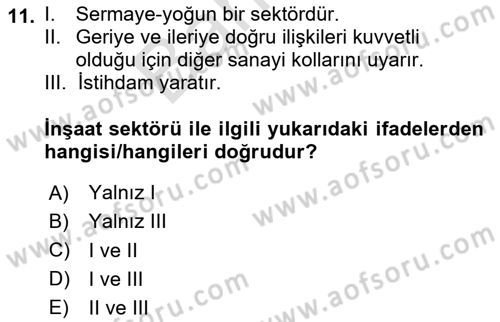 Türkiye Ekonomisi Dersi 2024 - 2025 Yılı (Final) Dönem Sonu Sınav Soruları 11. Soru