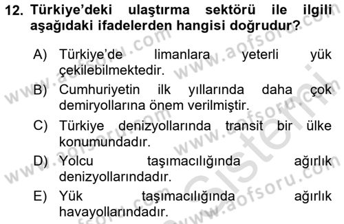 Türkiye Ekonomisi Dersi 2024 - 2025 Yılı (Final) Dönem Sonu Sınav Soruları 12. Soru
