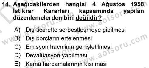 Türkiye Ekonomisi Dersi 2024 - 2025 Yılı (Final) Dönem Sonu Sınav Soruları 14. Soru