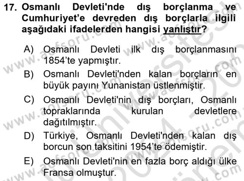 Türkiye Ekonomisi Dersi 2024 - 2025 Yılı (Final) Dönem Sonu Sınav Soruları 17. Soru