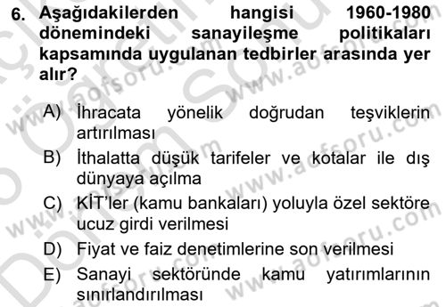 Türkiye Ekonomisi Dersi 2024 - 2025 Yılı (Final) Dönem Sonu Sınav Soruları 6. Soru