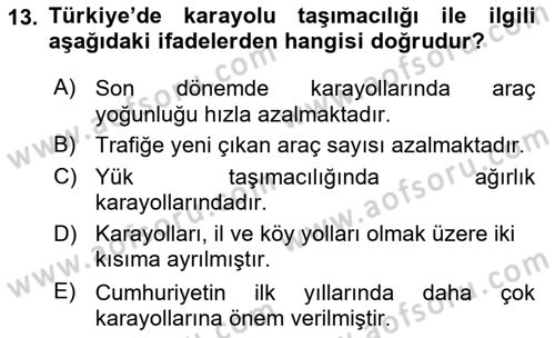 Türkiye Ekonomisi Dersi 2024 - 2025 Yılı Yaz Okulu Sınav Soruları 13. Soru