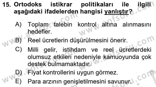 Türkiye Ekonomisi Dersi 2024 - 2025 Yılı Yaz Okulu Sınav Soruları 15. Soru