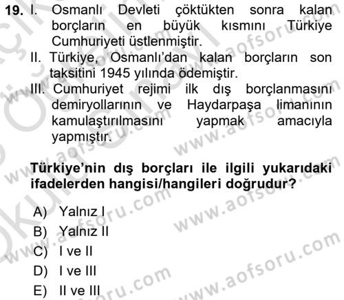 Türkiye Ekonomisi Dersi 2024 - 2025 Yılı Yaz Okulu Sınav Soruları 19. Soru