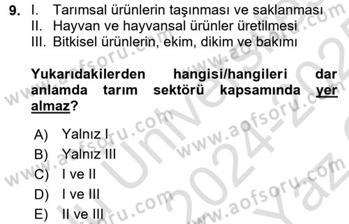 Türkiye Ekonomisi Dersi 2024 - 2025 Yılı Yaz Okulu Sınav Soruları 9. Soru