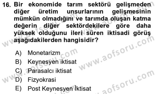 Türkiye Ekonomisi Dersi 2025 - 2026 Yılı (Vize) Ara Sınav Soruları 16. Soru