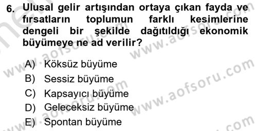 Türkiye Ekonomisi Dersi 2025 - 2026 Yılı (Vize) Ara Sınav Soruları 6. Soru