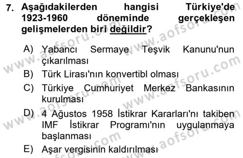 Türkiye Ekonomisi Dersi 2025 - 2026 Yılı (Vize) Ara Sınav Soruları 7. Soru