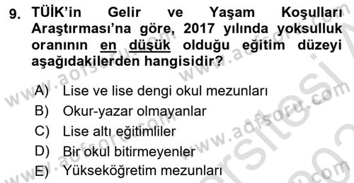 Türkiye Ekonomisi Dersi 2025 - 2026 Yılı (Vize) Ara Sınav Soruları 9. Soru
