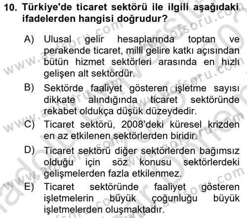 Türkiye Ekonomisi Dersi 2025 - 2026 Yılı (Final) Dönem Sonu Sınav Soruları 10. Soru
