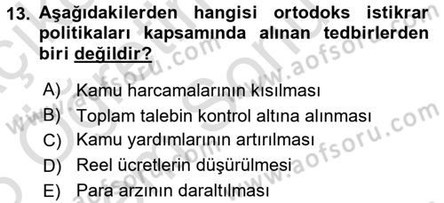 Türkiye Ekonomisi Dersi 2025 - 2026 Yılı (Final) Dönem Sonu Sınav Soruları 13. Soru