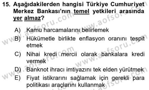 Türkiye Ekonomisi Dersi 2025 - 2026 Yılı (Final) Dönem Sonu Sınav Soruları 15. Soru