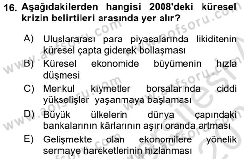 Türkiye Ekonomisi Dersi 2025 - 2026 Yılı (Final) Dönem Sonu Sınav Soruları 16. Soru