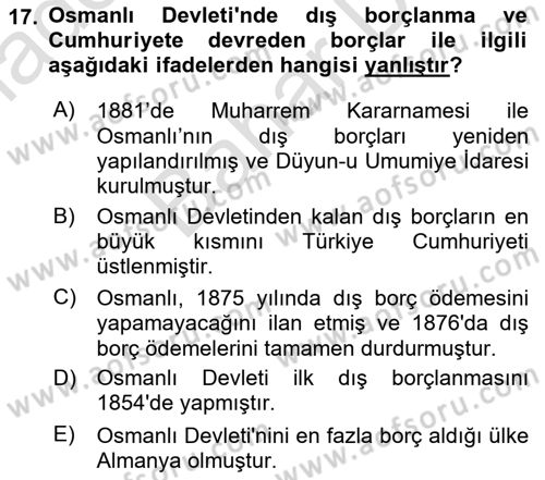 Türkiye Ekonomisi Dersi 2025 - 2026 Yılı (Final) Dönem Sonu Sınav Soruları 17. Soru