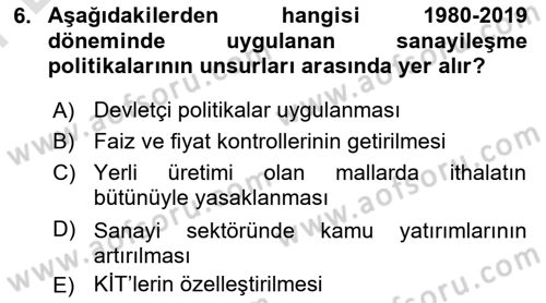 Türkiye Ekonomisi Dersi 2025 - 2026 Yılı (Final) Dönem Sonu Sınav Soruları 6. Soru