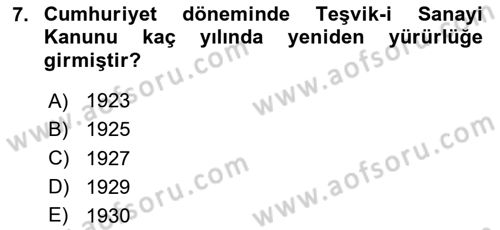 Türkiye Ekonomisi Dersi 2025 - 2026 Yılı (Final) Dönem Sonu Sınav Soruları 7. Soru