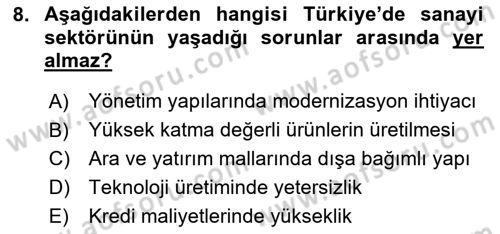 Türkiye Ekonomisi Dersi 2025 - 2026 Yılı (Final) Dönem Sonu Sınav Soruları 8. Soru