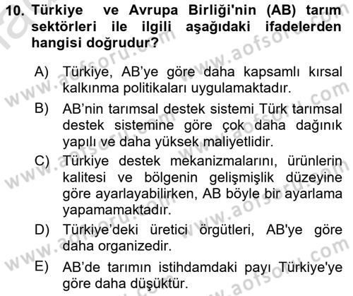 Türkiye Ekonomisi Dersi 2025 - 2026 Yılı Yaz Okulu Sınav Soruları 10. Soru