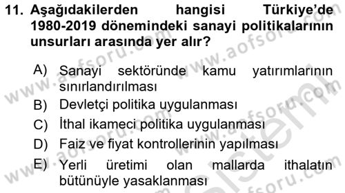 Türkiye Ekonomisi Dersi 2025 - 2026 Yılı Yaz Okulu Sınav Soruları 11. Soru