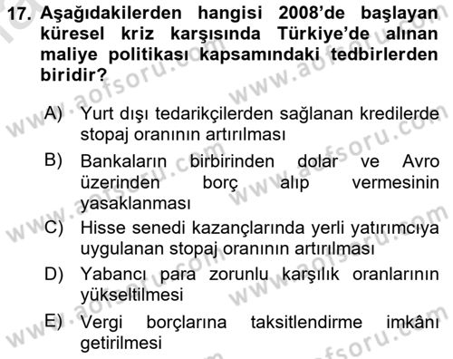 Türkiye Ekonomisi Dersi 2025 - 2026 Yılı Yaz Okulu Sınav Soruları 17. Soru