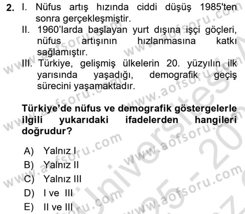 Türkiye Ekonomisi Dersi 2025 - 2026 Yılı Yaz Okulu Sınav Soruları 2. Soru