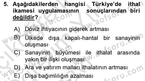 Türkiye Ekonomisi Dersi 2025 - 2026 Yılı Yaz Okulu Sınav Soruları 5. Soru