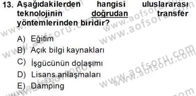 İktisadi Kalkınma Dersi 2013 - 2014 Yılı (Final) Dönem Sonu Sınav Soruları 13. Soru