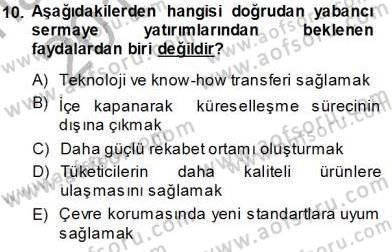 İktisadi Kalkınma Dersi 2013 - 2014 Yılı Tek Ders Sınav Soruları 10. Soru