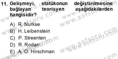 İktisadi Kalkınma Dersi 2014 - 2015 Yılı (Vize) Ara Sınav Soruları 11. Soru