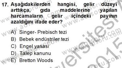 İktisadi Kalkınma Dersi 2014 - 2015 Yılı (Final) Dönem Sonu Sınav Soruları 17. Soru