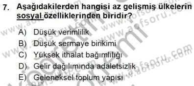 İktisadi Kalkınma Dersi 2015 - 2016 Yılı (Vize) Ara Sınav Soruları 7. Soru