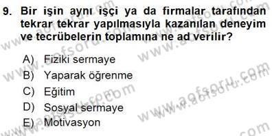 İktisadi Kalkınma Dersi 2015 - 2016 Yılı (Final) Dönem Sonu Sınav Soruları 9. Soru