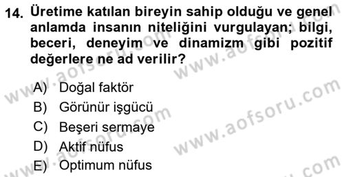 İktisadi Kalkınma Dersi 2017 - 2018 Yılı 3 Ders Sınav Soruları 14. Soru