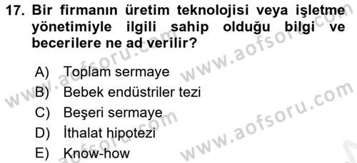 İktisadi Kalkınma Dersi 2017 - 2018 Yılı 3 Ders Sınav Soruları 17. Soru
