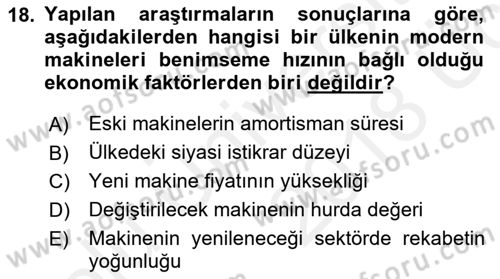 İktisadi Kalkınma Dersi 2017 - 2018 Yılı 3 Ders Sınav Soruları 18. Soru