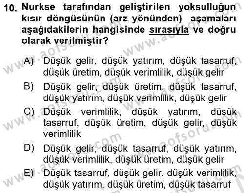 İktisadi Kalkınma Dersi Ara Sınavı Deneme Sınav Soruları 10. Soru
