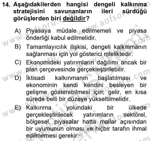İktisadi Kalkınma Dersi Ara Sınavı Deneme Sınav Soruları 14. Soru