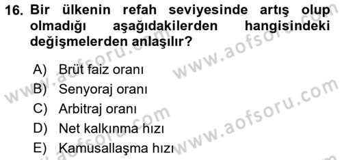 İktisadi Kalkınma Dersi Ara Sınavı Deneme Sınav Soruları 16. Soru