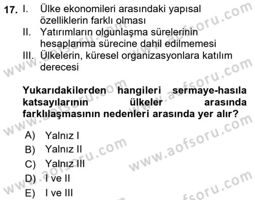 İktisadi Kalkınma Dersi Ara Sınavı Deneme Sınav Soruları 17. Soru