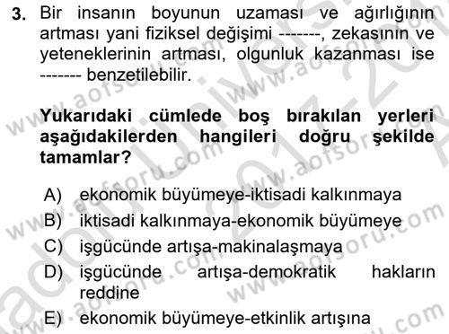 İktisadi Kalkınma Dersi Ara Sınavı Deneme Sınav Soruları 3. Soru