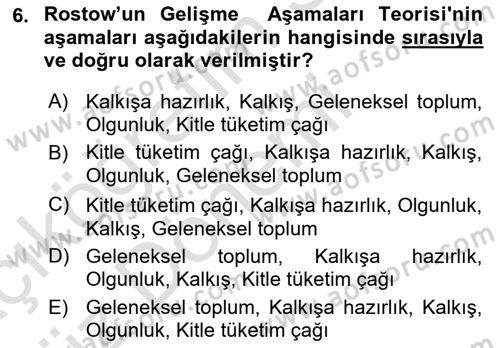 İktisadi Kalkınma Dersi 2017 - 2018 Yılı (Vize) Ara Sınav Soruları 6. Soru