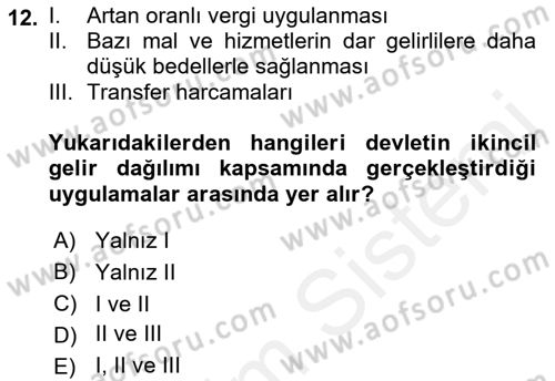 İktisadi Kalkınma Dersi 2017 - 2018 Yılı (Final) Dönem Sonu Sınav Soruları 12. Soru